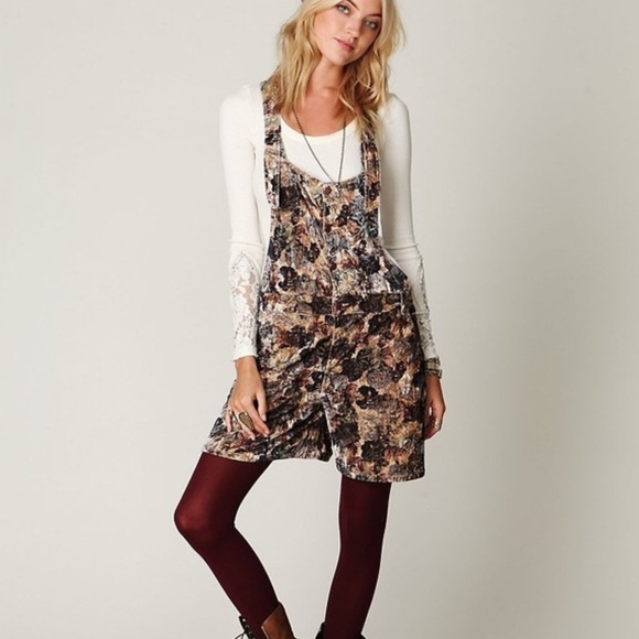 Free People Pants - Floral Velvet Short Overalls